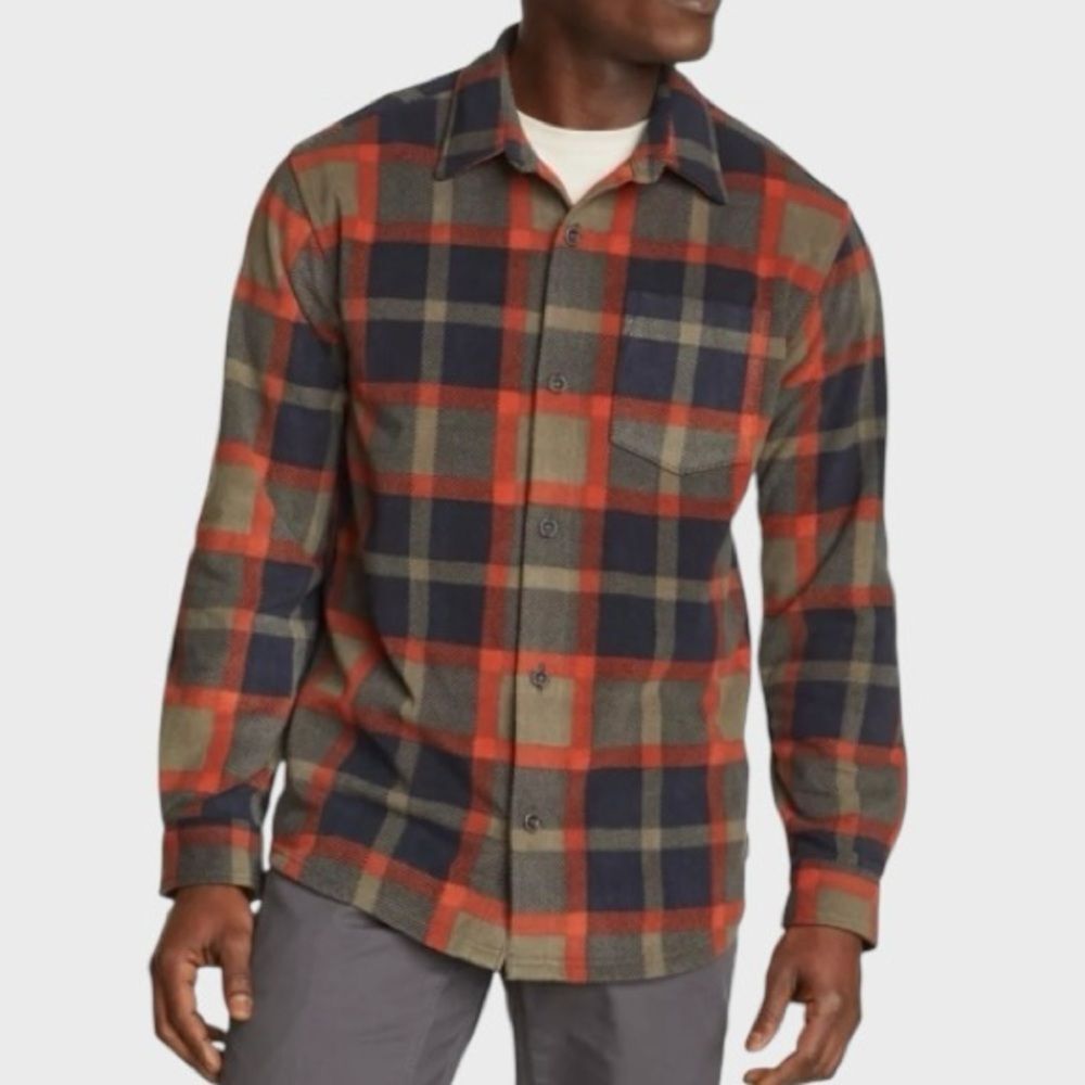 NWT Eddie Bauer Men's Eddie's Fleece Button Up Shirt XXL Alpine Green Pocket